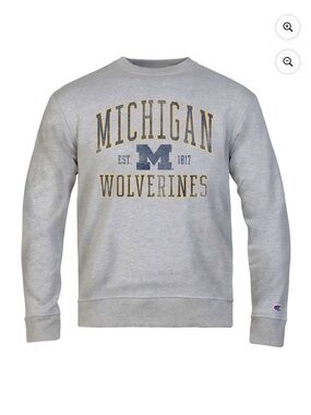Champion Gray Michigan Wolverines Logo Crewneck Sweatshirt